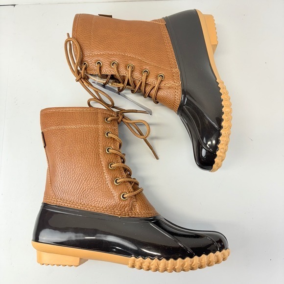 JBU Women's Size 7M‎ Waterproof Lace Up Duck Boots Brown Black Faux Fur Lined - Picture 5 of 7